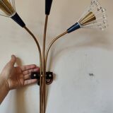 Wall lamp with 3 lights, brass and crystal balls, 1950s.