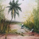 Painting oil on canvas the sugar cane cup in martinique signed william 1980, antilles hst