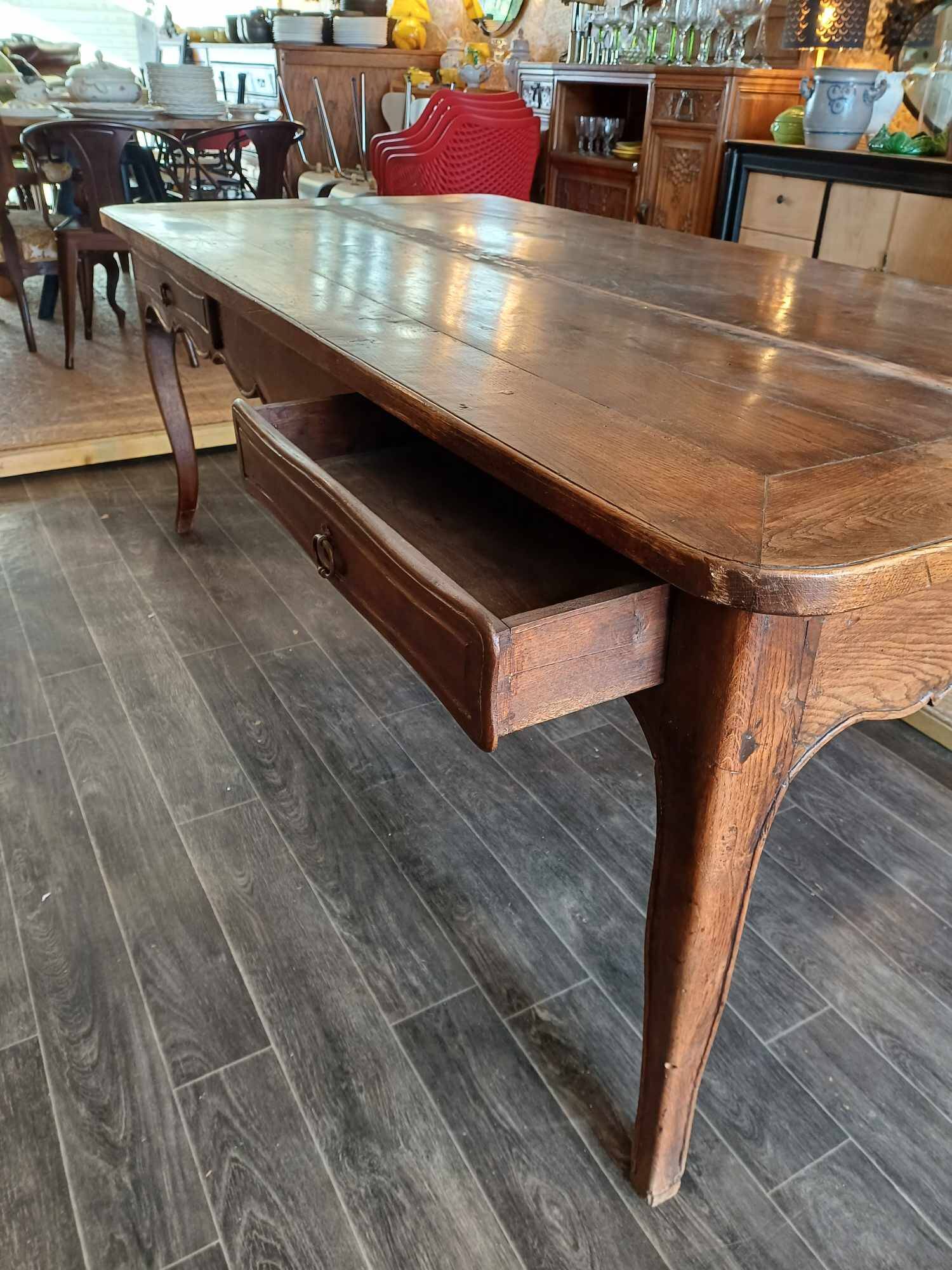 19th century farm table with 2 drawers 208 long 100 wide 75 high