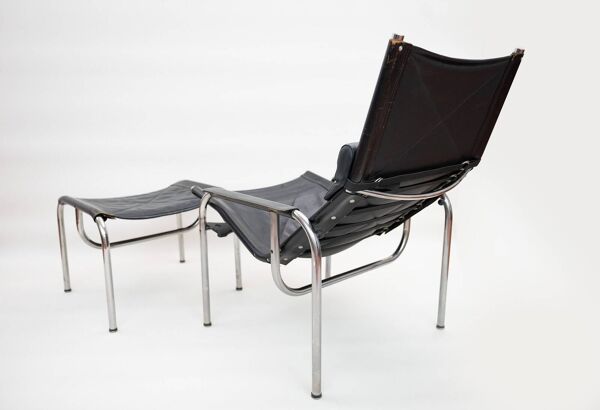 Fauteuil lounge He1106 avec ottoman par Hans Eichenberger pour Strässle, années 1970