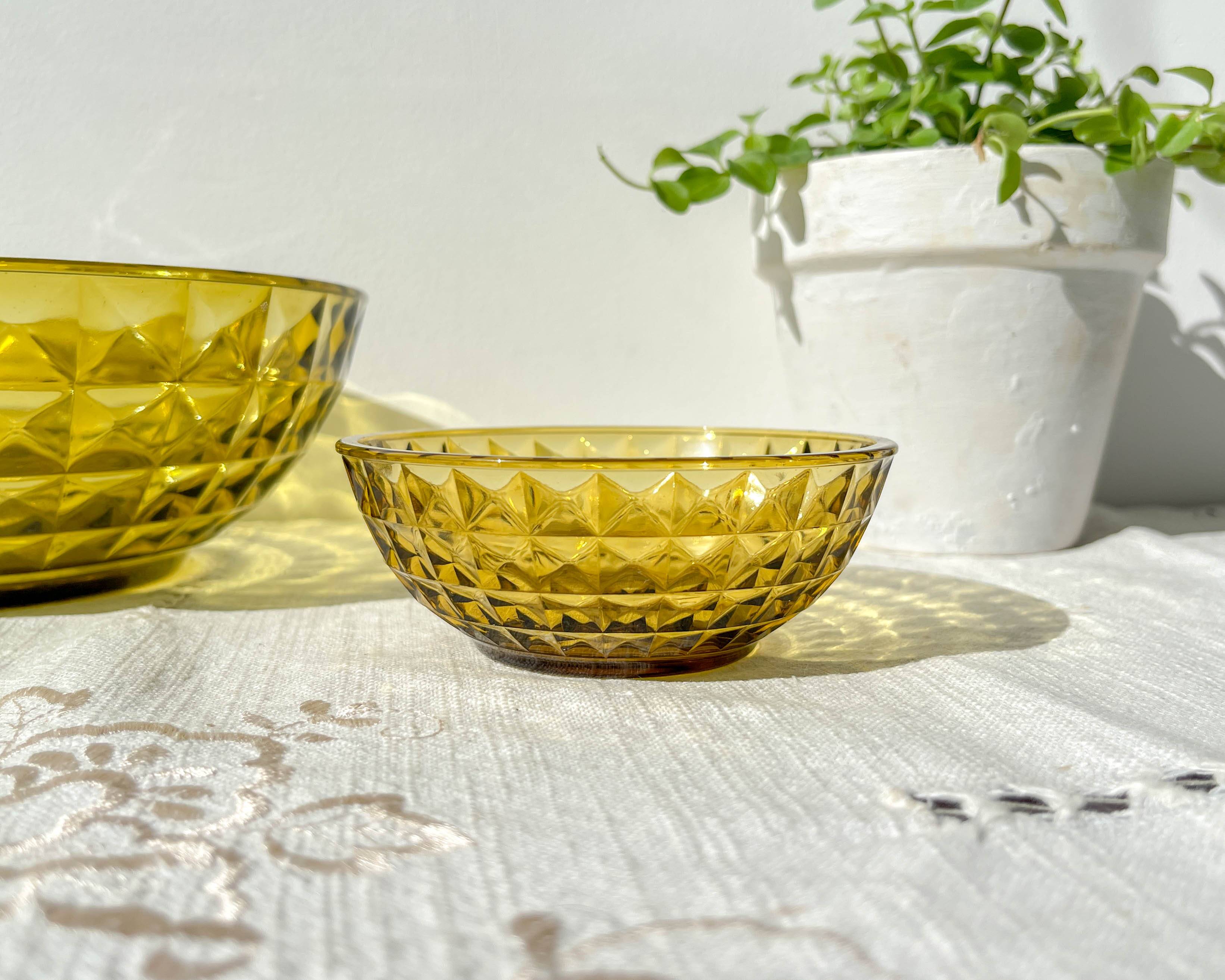 Vintage Amber Glass Dessert Set - 1 Salad Bowl + 5 Matching Bowls