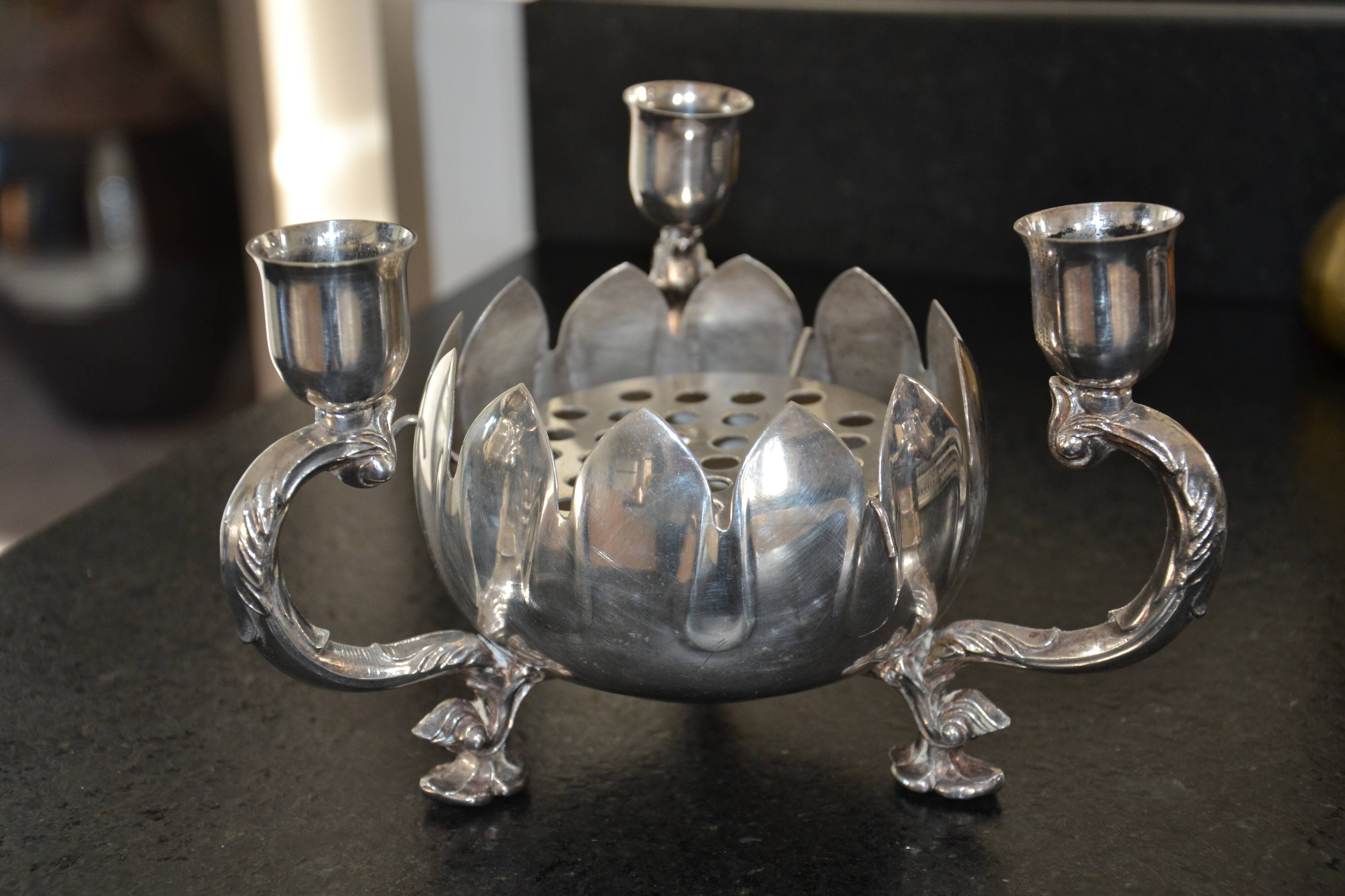 Silver-plated metal flower spike candlestick