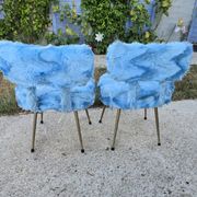 pair of Pelfran chairs blue faux fur - vintage