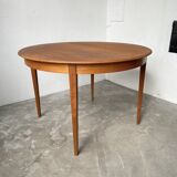 Scandinavian round teak table with extension