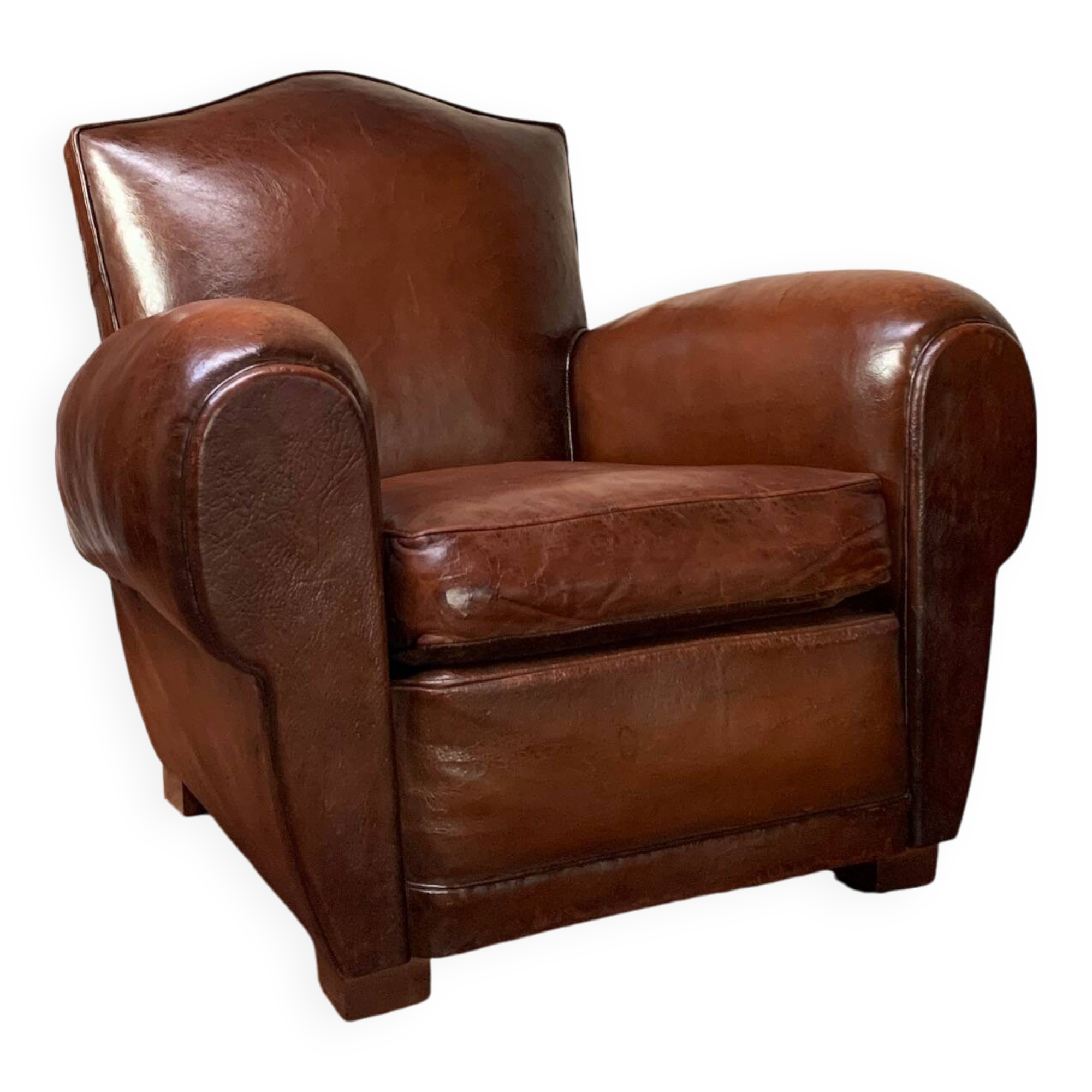 French leather club chair, chapeau de gendarme model circa 1950’s