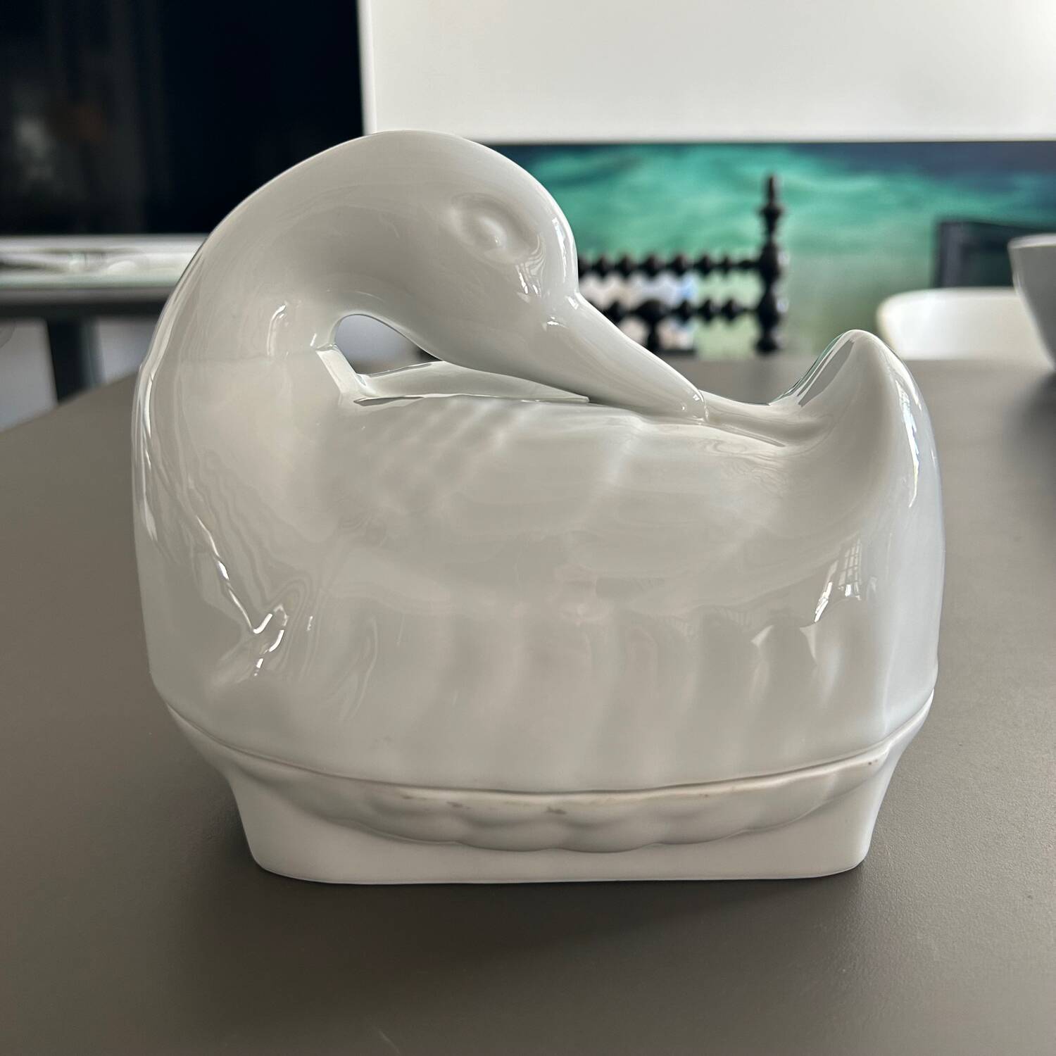 Porcelain swan butter dish