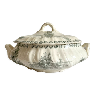 Iron earth tureen Ocean, Opaque de Gien late 19th century