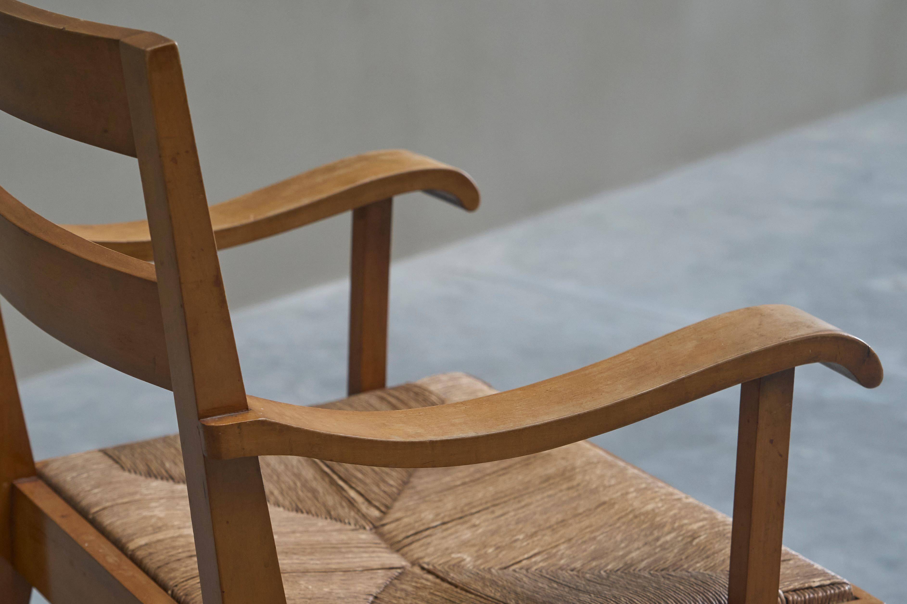 Oscar Degeyter armchair, solid wood, rush, 1942