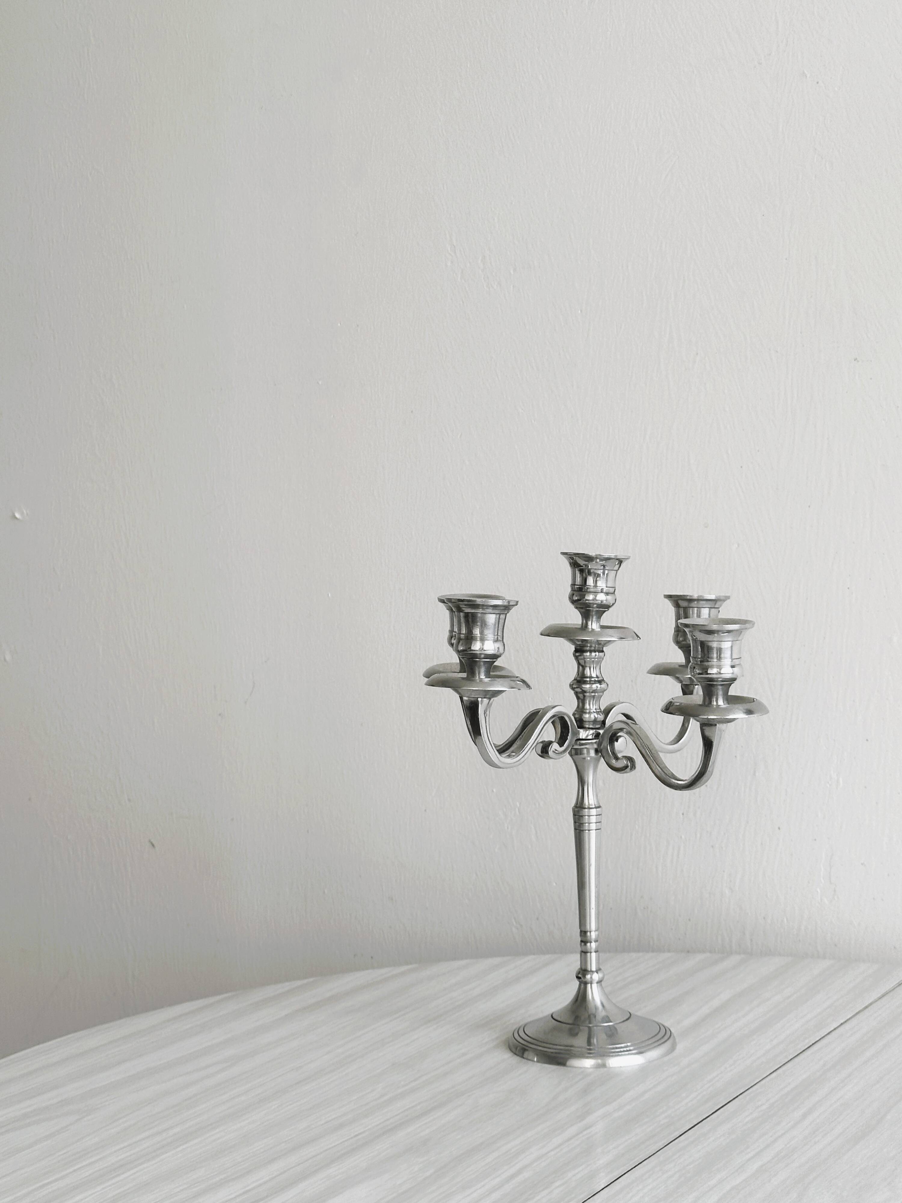 5-branch silver-plated metal candlestick