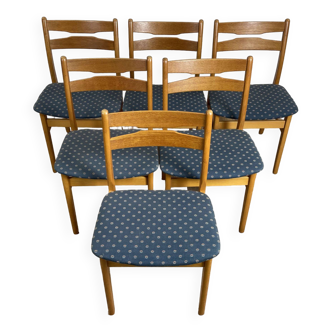 Set of 6 vintage Scandinavian dining room chairs in beech and oak, 1960s