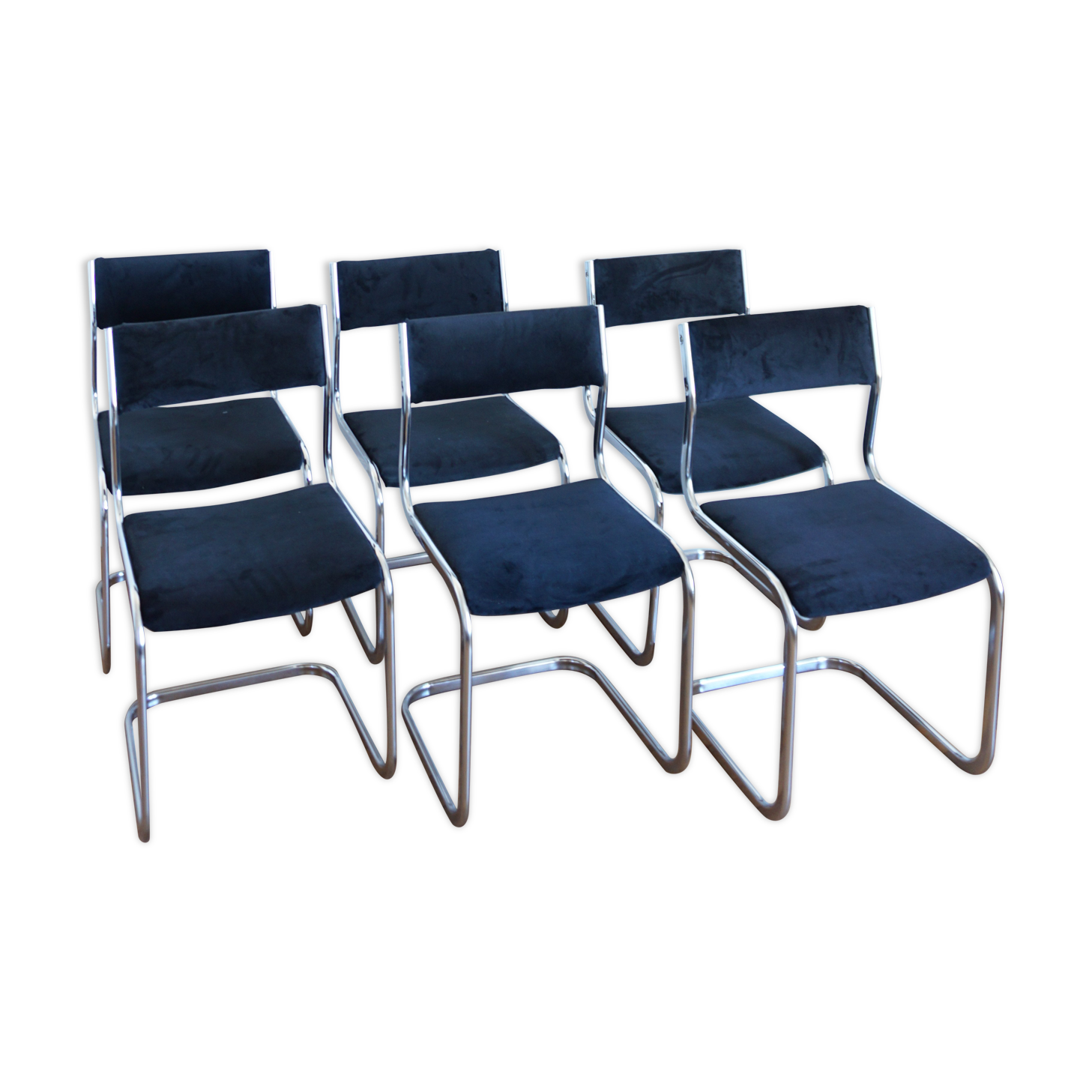 Lot of 6 velvet and chrome chairs Roche bobois