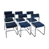 Lot of 6 velvet and chrome chairs Roche bobois