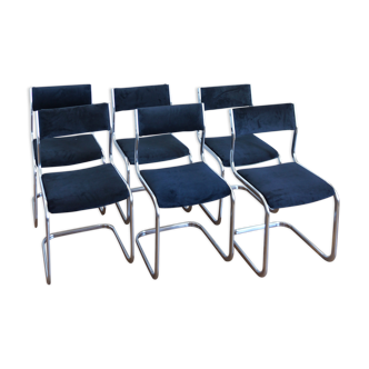 Lot of 6 velvet and chrome chairs Roche bobois
