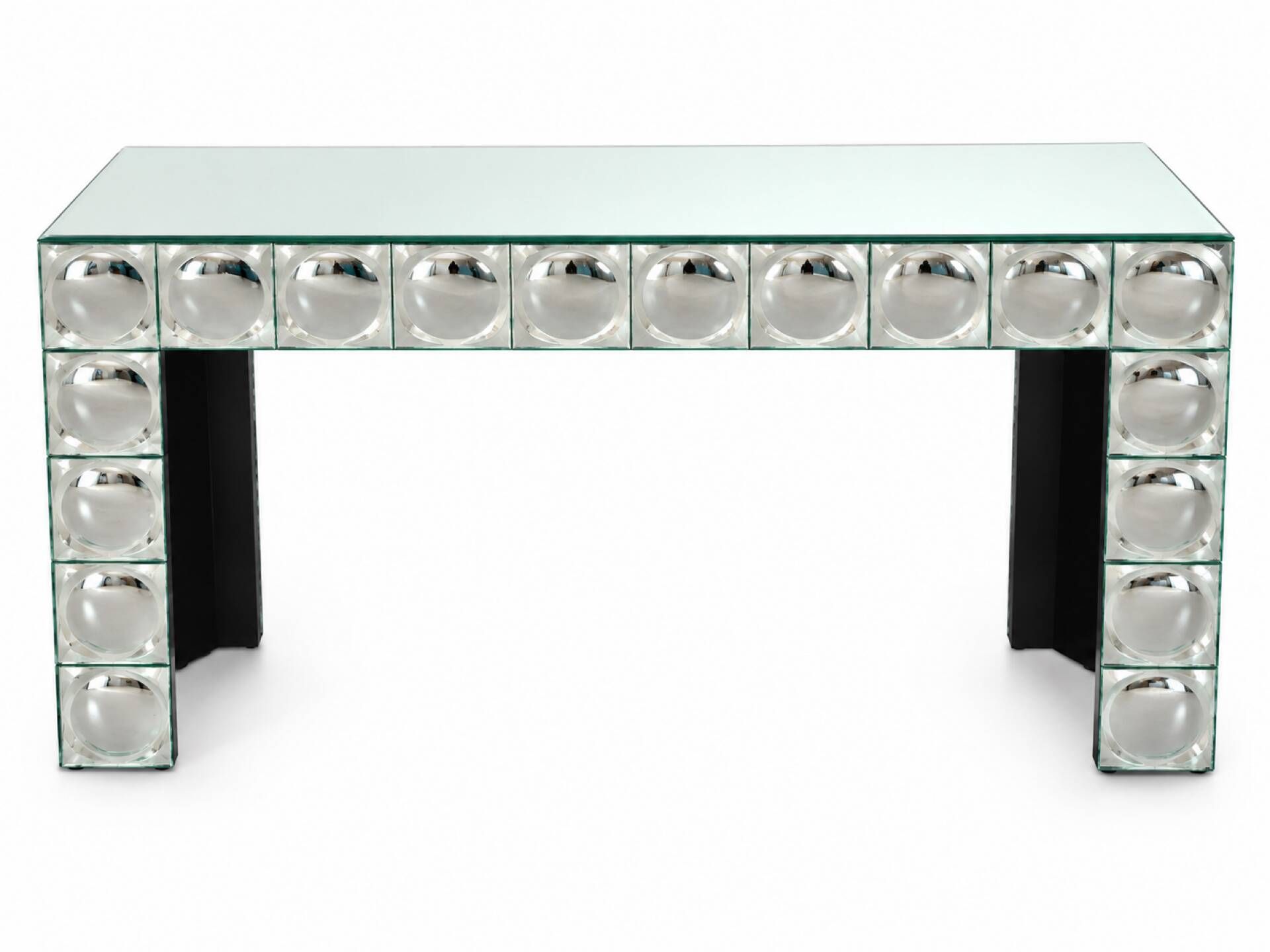 Silver mirrored console with curved tiles – 150 cm