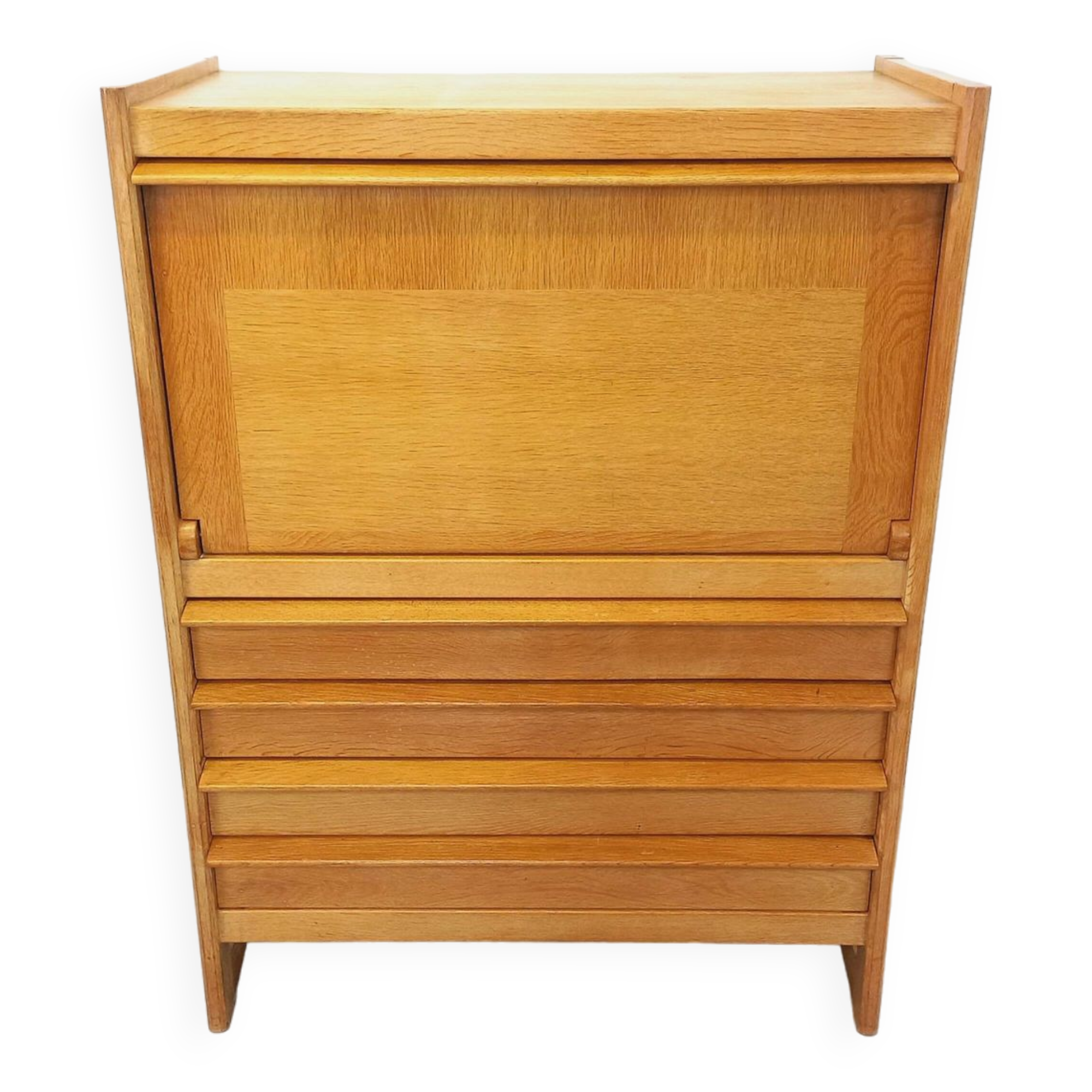 Vintage Guillerme and Chambron secretary desk in solid oak from the 50s and 60s