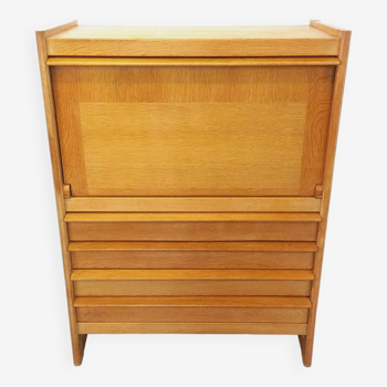 Vintage Guillerme and Chambron secretary desk in solid oak from the 50s and 60s