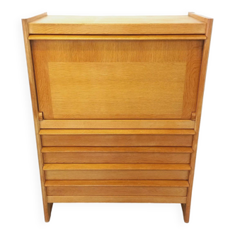 Vintage Guillerme and Chambron secretary desk in solid oak from the 50s and 60s