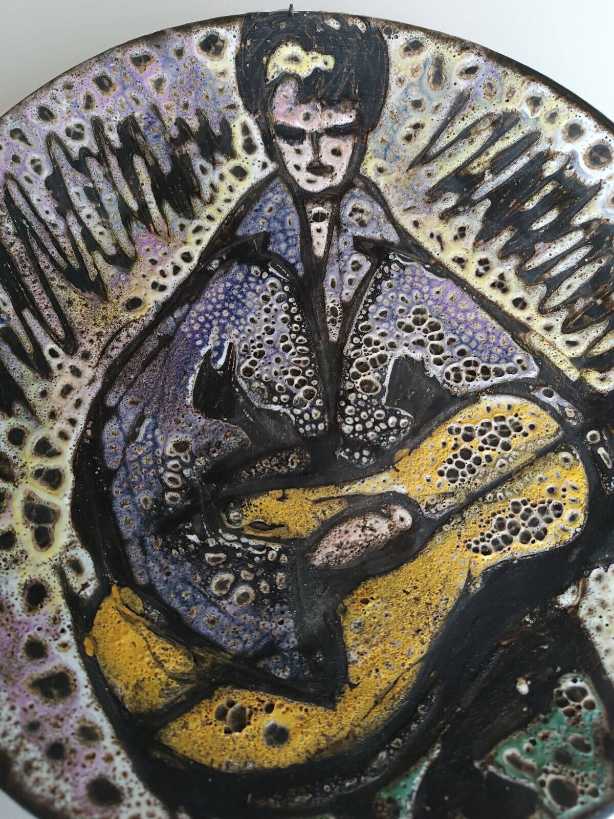 Huguette & marius bessone large ceramic plate vallauris the guitarist 1