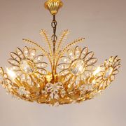 Ernst Palme Grand Chandelier Palm Tree Flower Palwa, Gilded Brass, Crystals, 1970s