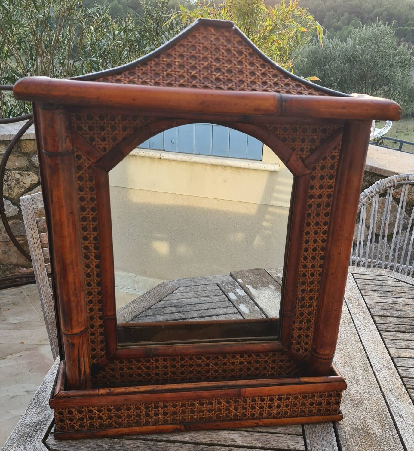 Vintage bamboo and cane mirror