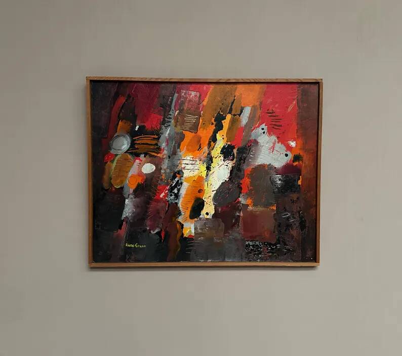 Original Swedish Oil on Panel – “Composition” by Kulo Green (1913–1972) – Signed – Vintage & Framed