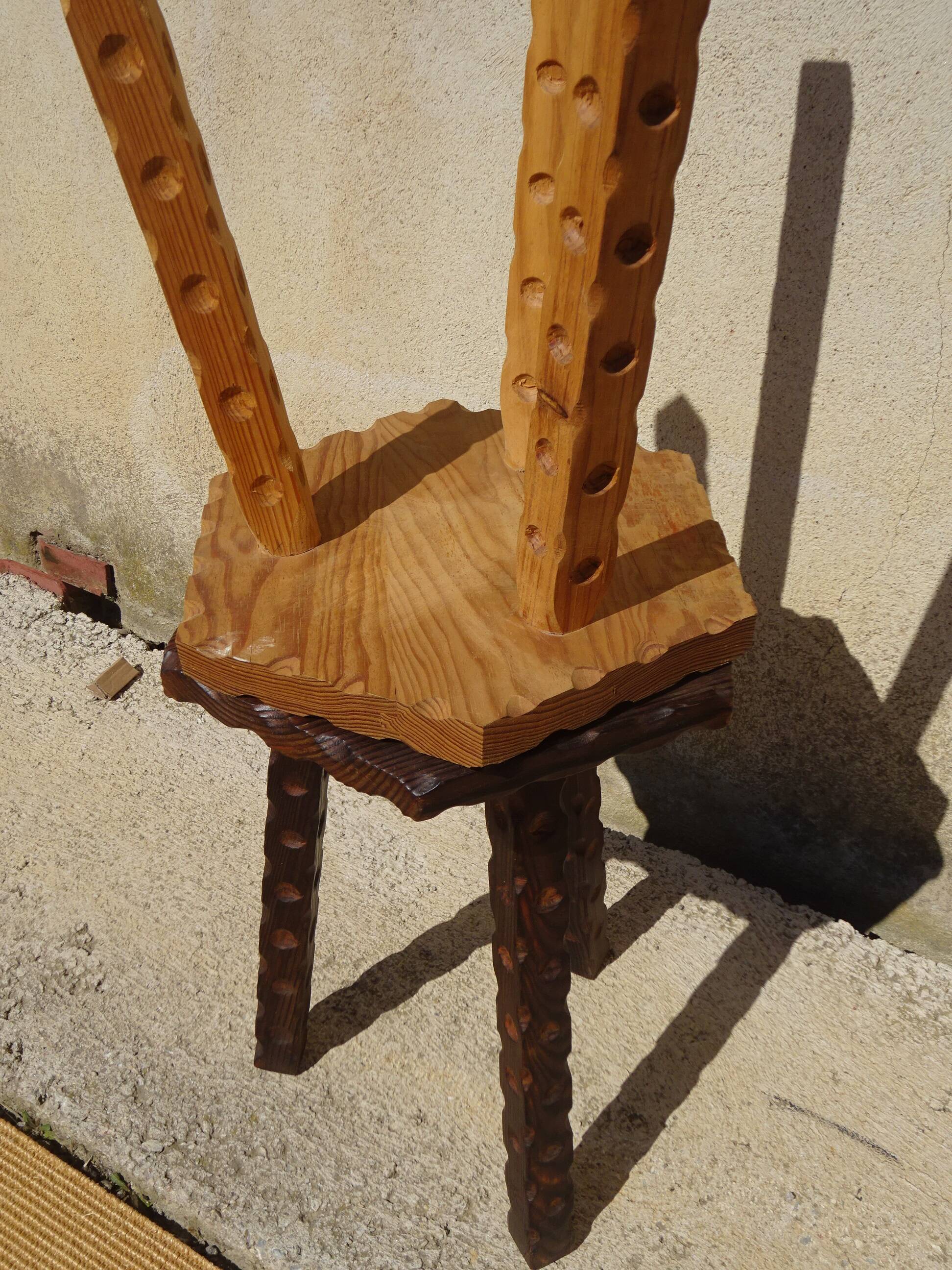 solid pine tripod stools, 2