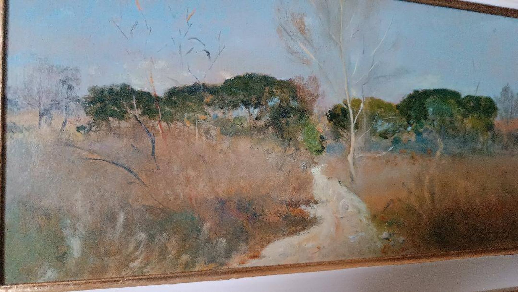 Peinture à l'huile paysage en carton maremme Bruno Loretti (Livourne 1940)