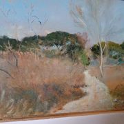 Peinture à l'huile paysage en carton maremme Bruno Loretti (Livourne 1940)