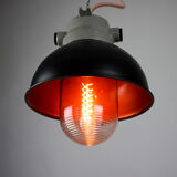 Vintage dark blueberry blue small industrial hanging light from TEP