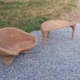 Rattan armchair and rattan coffee table from the 70s