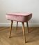 Pouf en velours rose, tabouret ottoman de style mid-century moderne