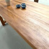 Large modernist farmhouse table in solid beech, thick dowelled top.