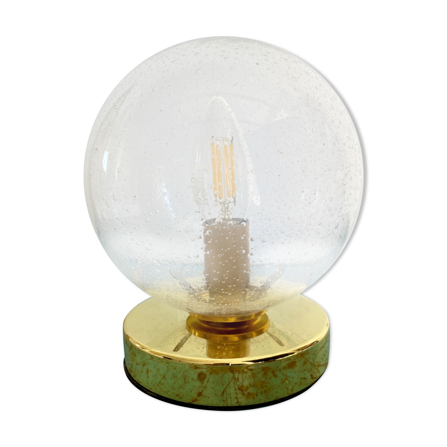 Vintage globe laying lamp in bulled glass