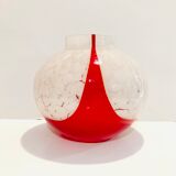 Marmorean glass ball vase in white murano and red-deco-retro-vintage