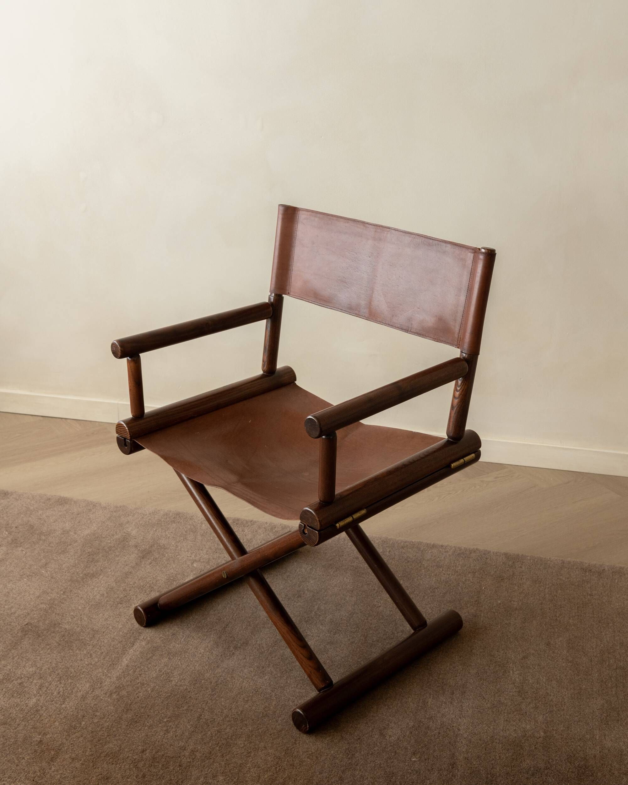 Italian Modern Vintage Folding Director's Chair in Wood and Leather, 1980s