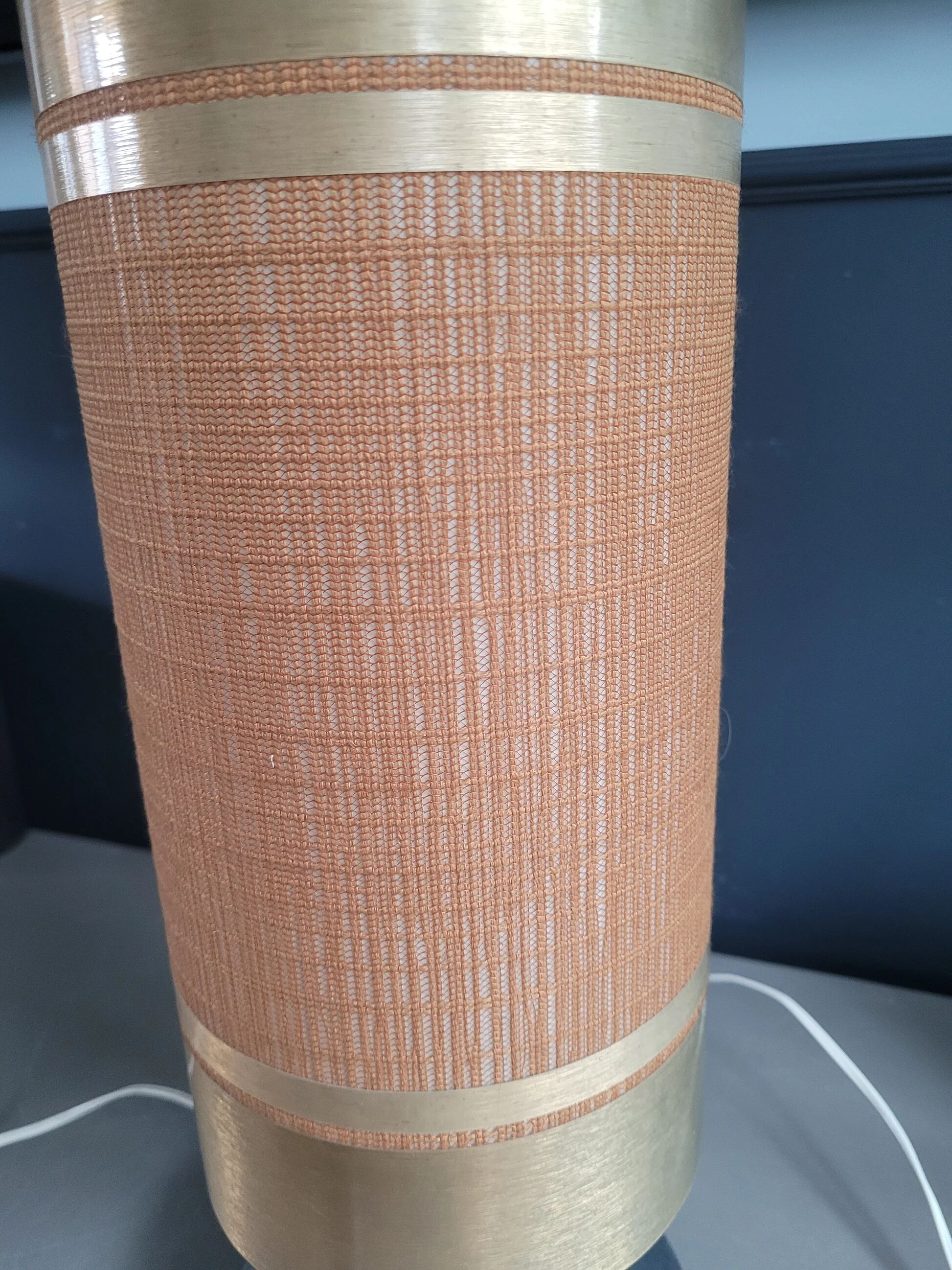 Vintage table lamp with brushed aluminium base - cylinder shade