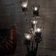 Brutalist floor lamp with five thistle-shaped lights in black wrought iron, 1970s