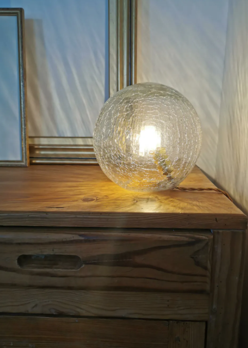 Vintage globe table lamp in molded glass