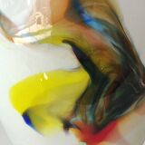 Flamed vase/volutes in white opaline/polychrome Art Glass. Murano style. High 23.5 cm