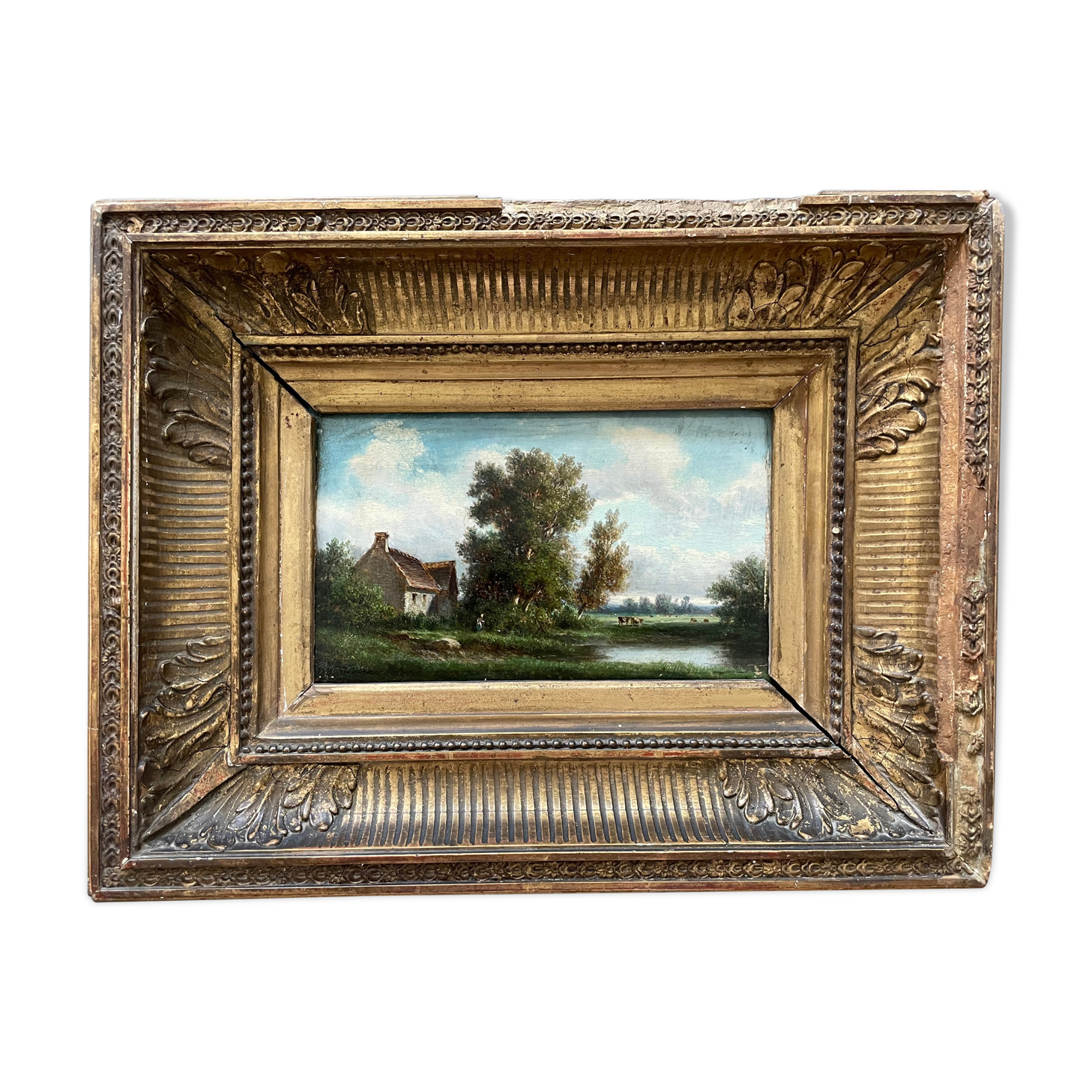 Painting old animated landscape Theodore Ghirardi nineteenth