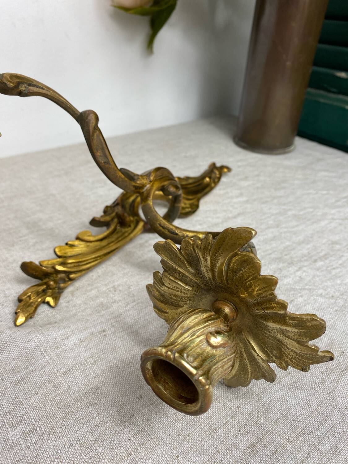 Two Louis XV style bronze wall candlesticks