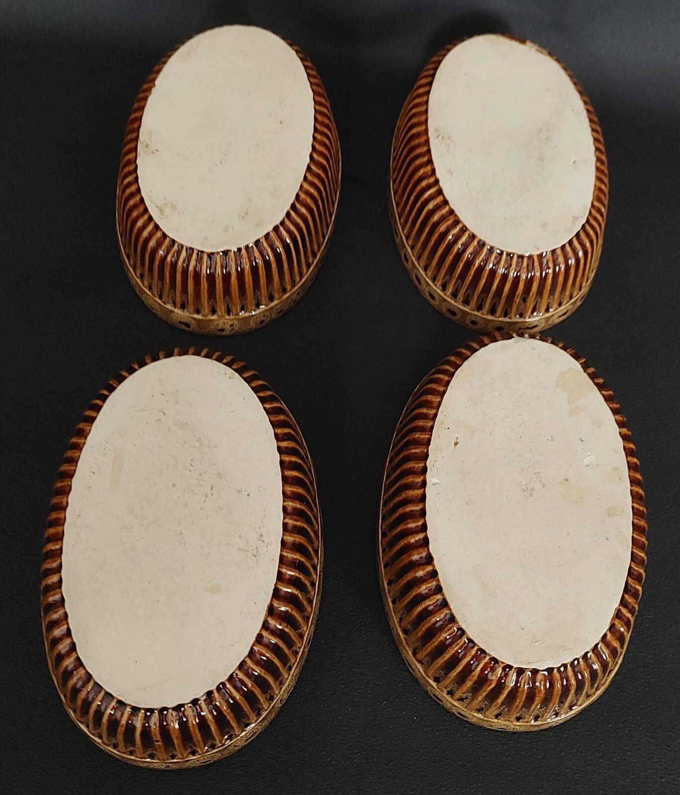 Set of four vintage glazed stoneware ramekins