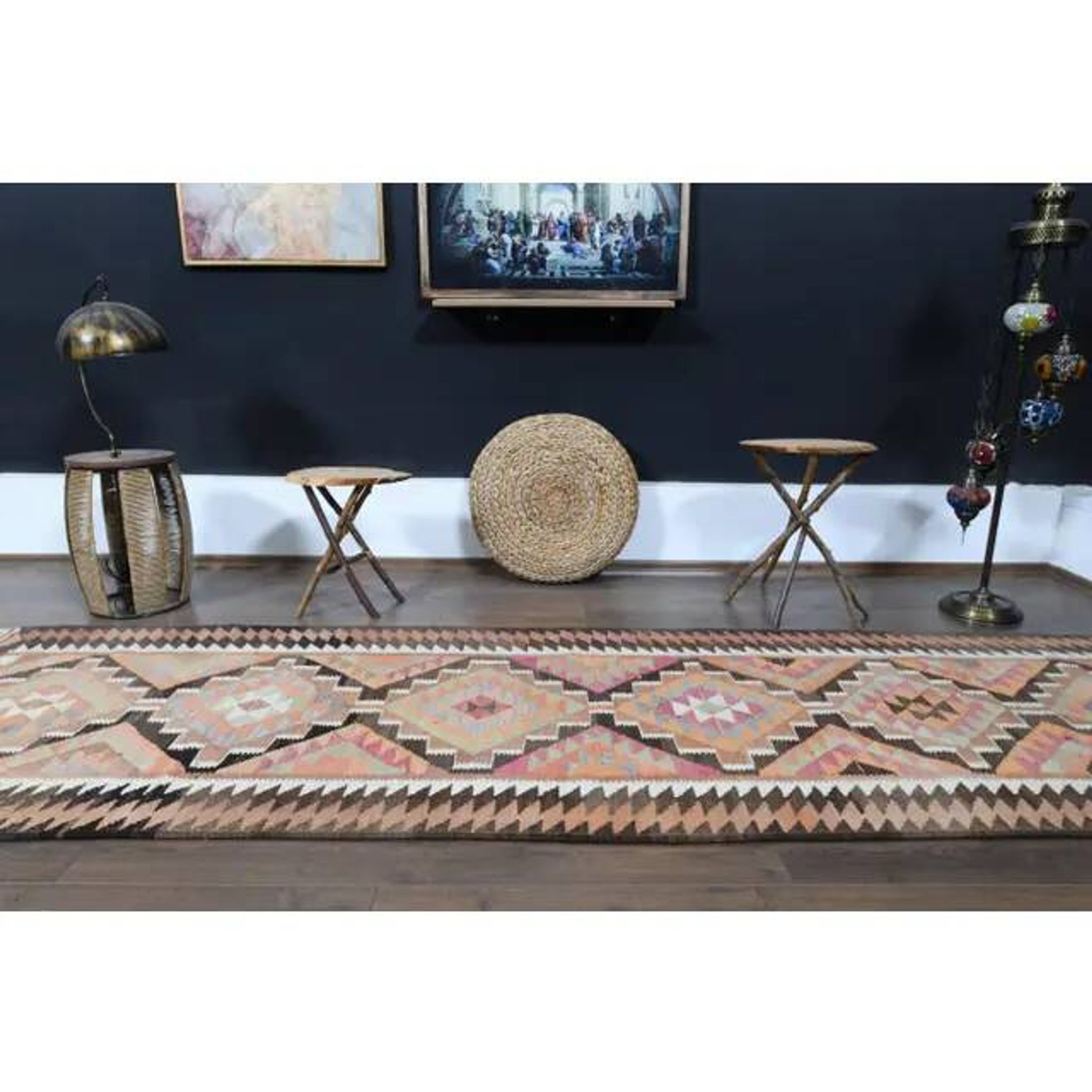 Handwoven Orange Wool Turkish Oushak Runner Rug 99x343