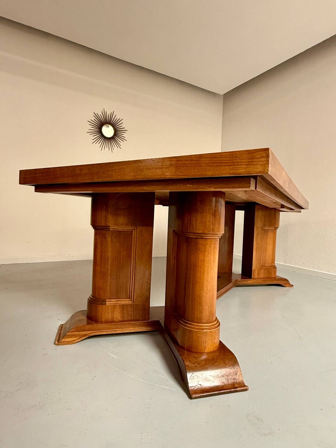 Ancienne table en noyer et loupe art déco année 30 France rallonges