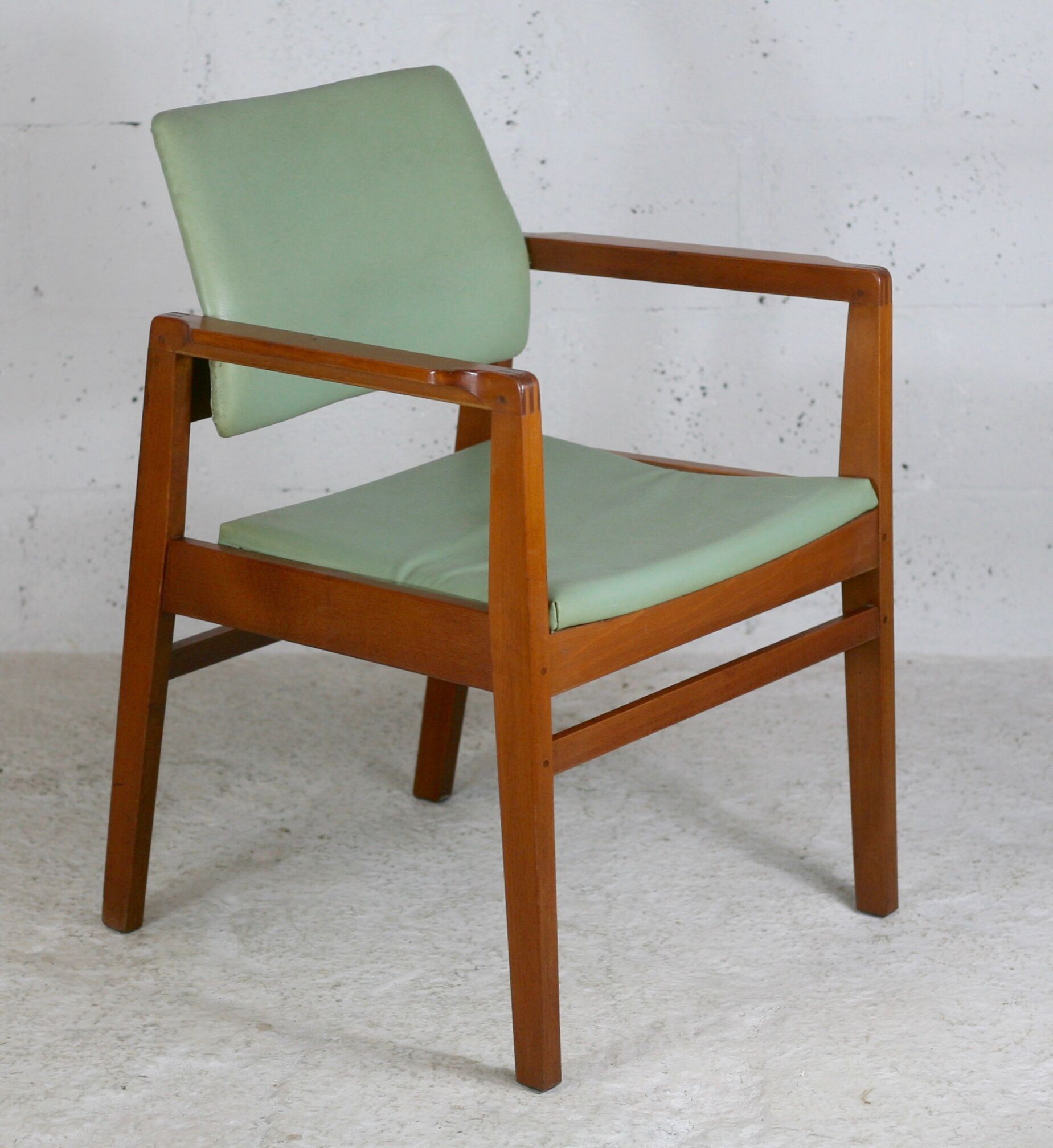 Scandinavian armchair, wood and imitation leather, circa 1975
