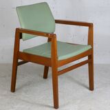 Scandinavian armchair, wood and imitation leather, circa 1975
