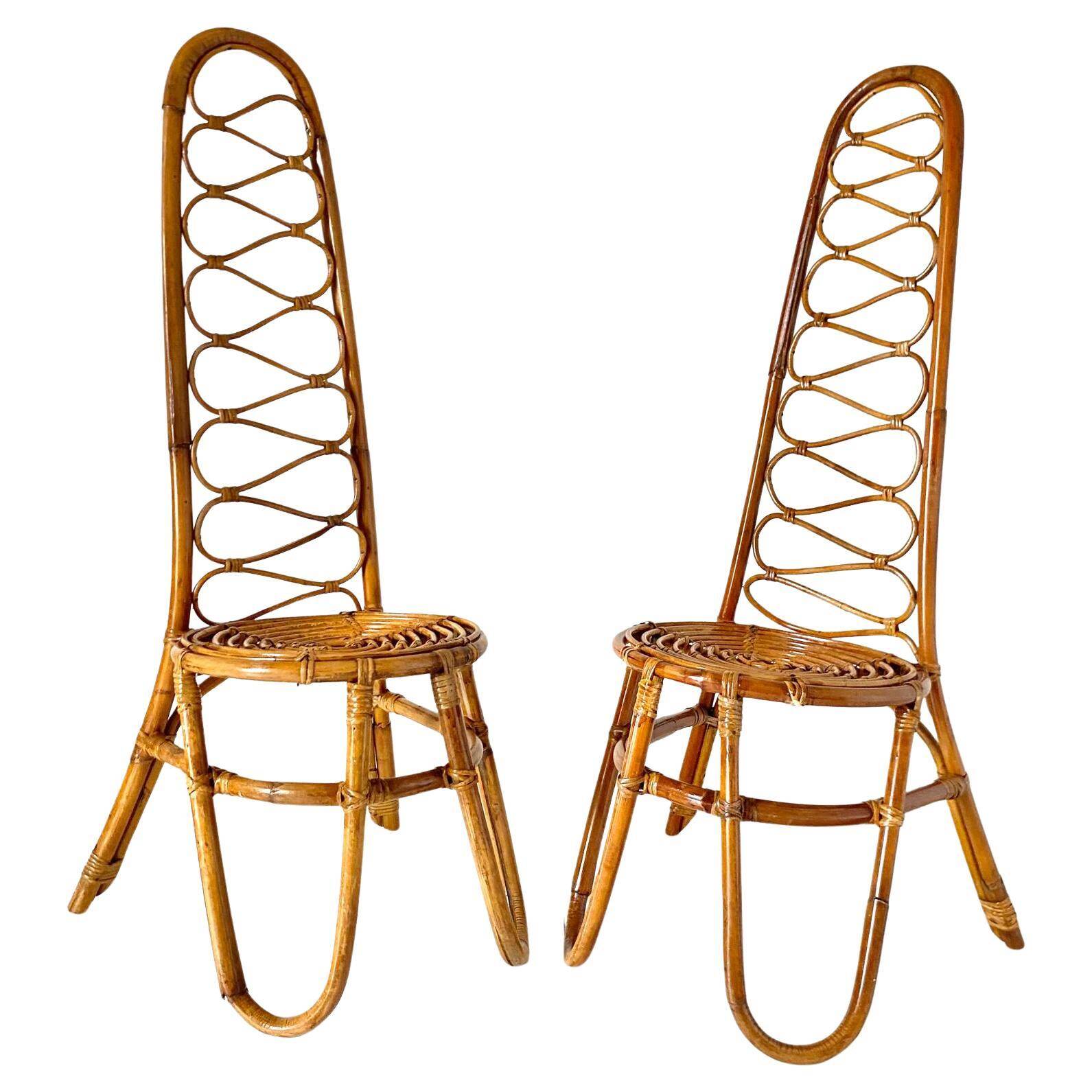 Mid Century Modern Bonacina Bamboo Chairs, set of two, Italy 1960s