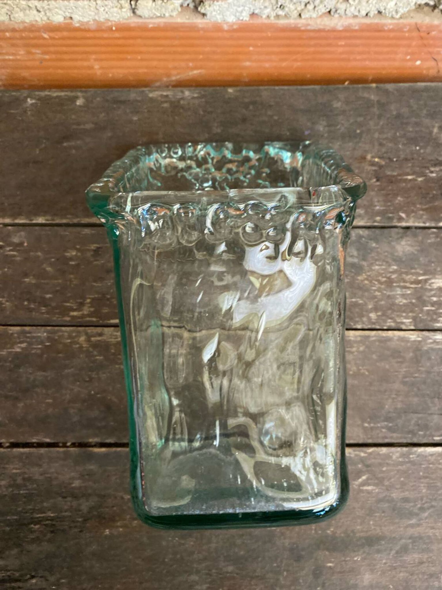 Vase Ancien Design Cascade Verre Bullé Vintage #C868
