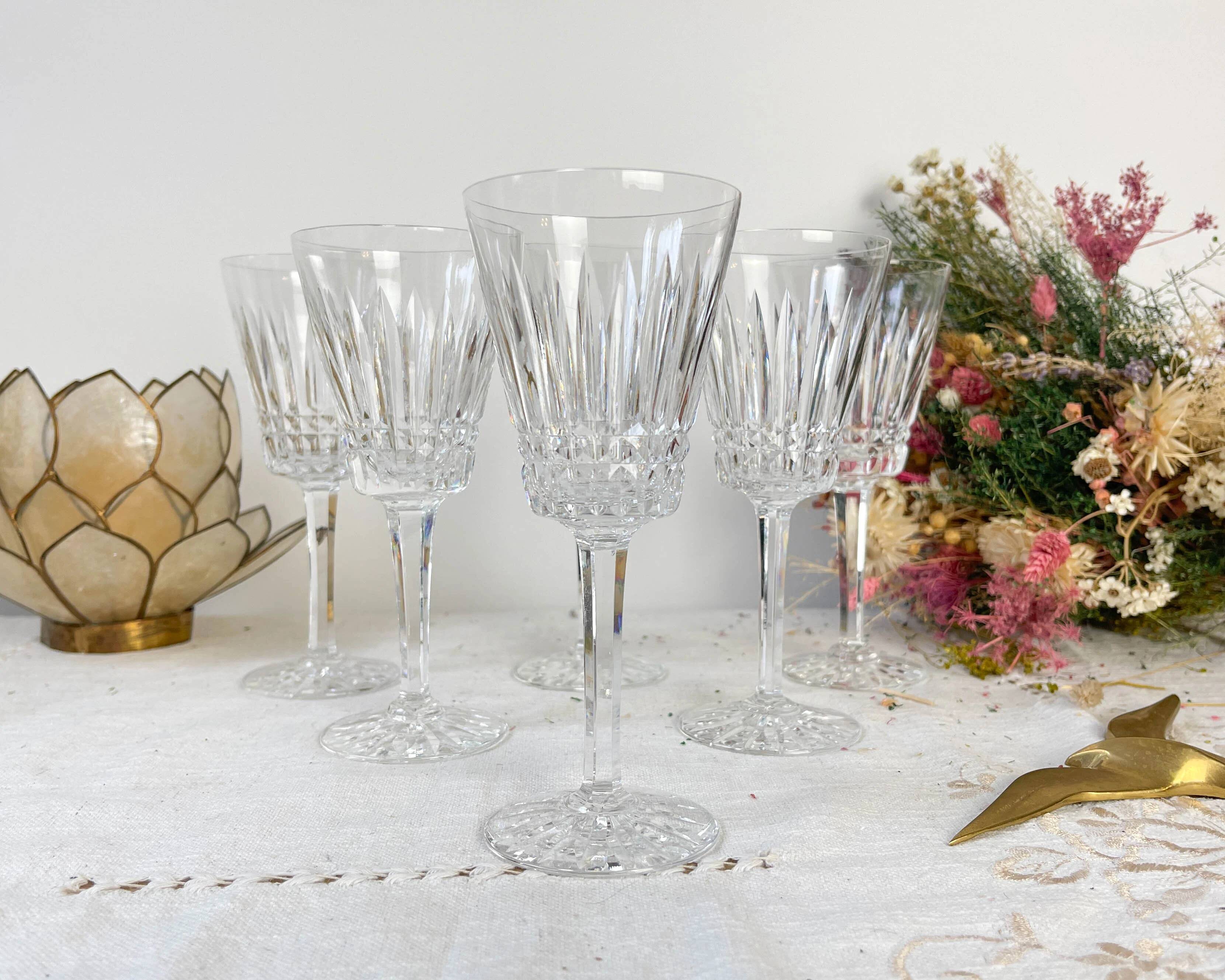 6 cut crystal red wine glasses, French