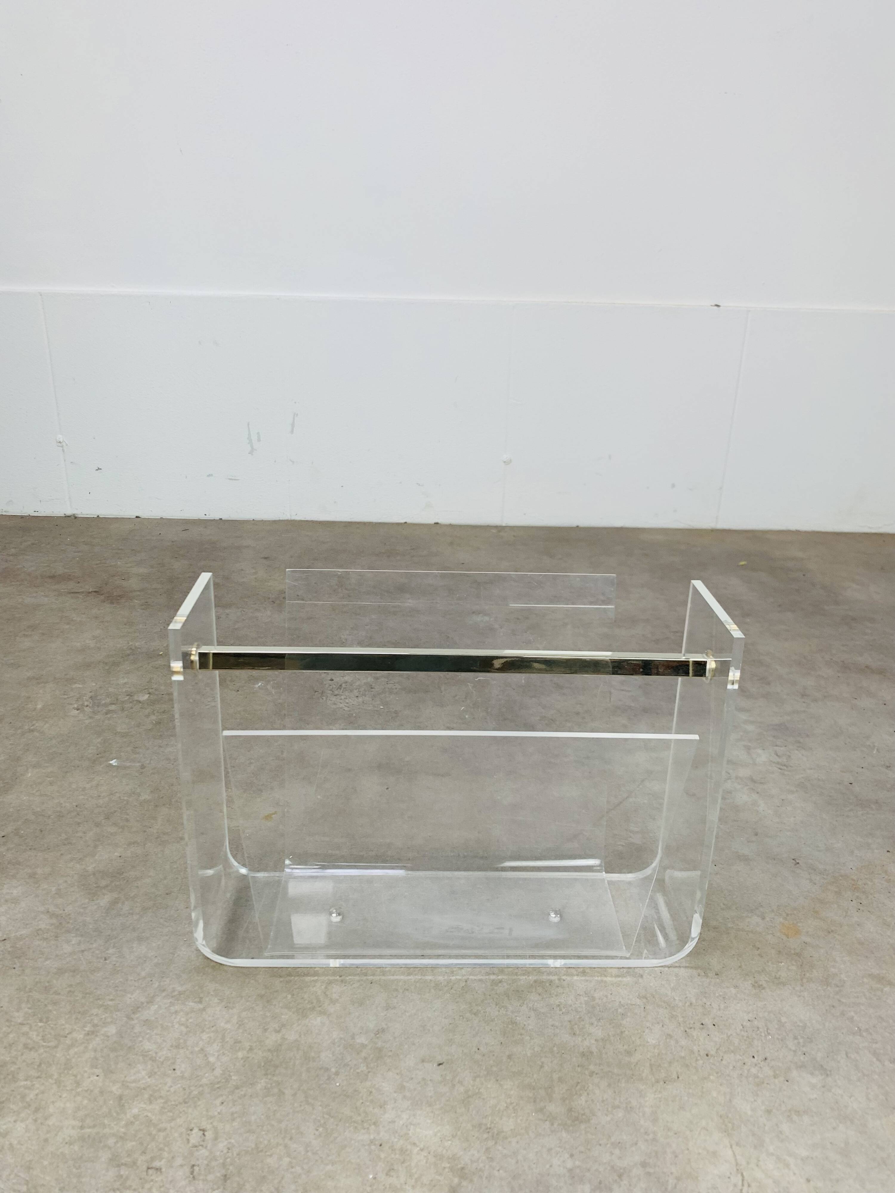 Plexiglas and brass magazine rack, David Lange, 1970s